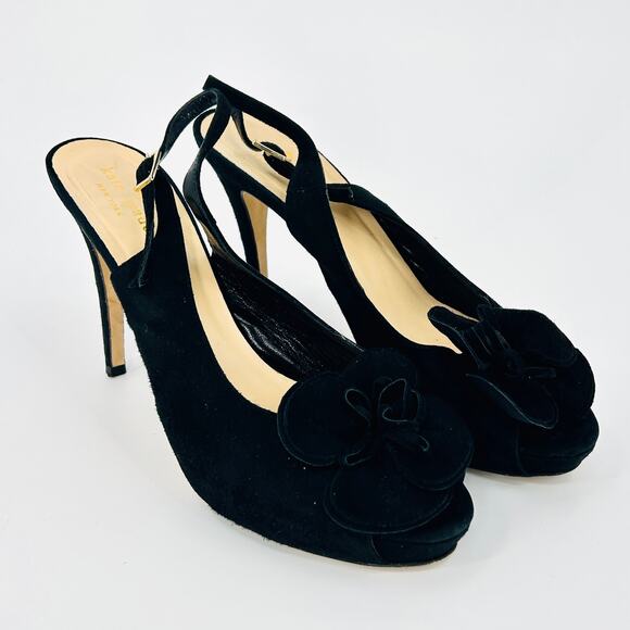Kate Spade Black Suede Rosette Platform Slingback Heels - Picture 1 of 9